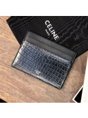 Celine Multifunction Card Holder in Crocodile Pattern Calfskin Black 2020