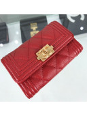 Chanel Quilted Grained Small Flap Boy Wallet A80603 Red/Gold 2019