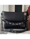 Chanel Crocodile Embossed Calfskin Gabrielle Medium Hobo Bag AS0866 Black 2019