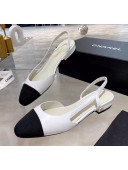 Chanel Lambskin & Grosgrain Flat Slingbacks Ballerina G31319 White/Black 2020