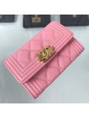 Chanel Quilted Grained Small Flap Boy Wallet A80603 Pink/Gold 2019