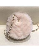 Chanel Chevron Fur Round Clutch with Chain A88803 White 2019