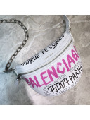 Balenciaga Souvenir XS Graffiti Calfskin Belt Bag White/Pink 2019