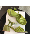 Fendi Leather Promenade Sandals With Wide Topstitched Band Green 2020