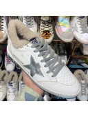 Golden Goose Ball Star Sneakers in Shearling and Calfskin White/Silver 2020