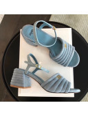 Fendi Suede Promenade Sandals With Wide Topstitched Band Blue 2020