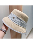 Chanel Paper Straw Bucket Hat with White Shiny Band Beige 2021