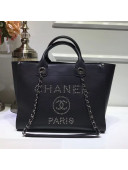 Chanel Deauville Grained Calfskin Medium Shopping Bag A57067 Black/Silver 2019