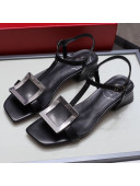 Roger Vivier Calfskin Square Buckle Sandals Black/Silver 2021