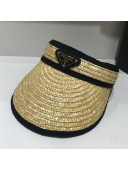 Prada Wheat Straw Logo Visor Hat Beige/Black 2021