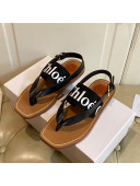 Chloe Logo Canvas Thong Flat Sandals Black 2021