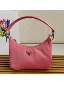 Prada Re-Edition 2005 Nylon and Crocodile Leather Hobo Bag 1BC204 Pink 2021