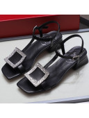 Roger Vivier Calfskin Crystal Buckle Sandals Black 2021