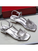 Roger Vivier Calfskin Crystal Buckle Sandals Silver 2021