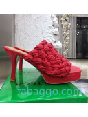 Bottega Veneta Board Woven Lambskin Platform Sandals 100mm Heel Red 2020