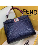 Fendi Peekaboo Mini Crocodile Embossed Calfskin Top Handle Bag Blue 01 2019