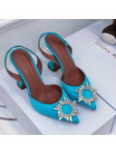 Amina Muaddi Silk Crystal Circle Slingback Pumps 9.5cm Blue 2021 03