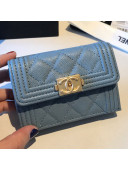 Chanel Grained Leather Fold Boy Small Flap Wallet A84432 Sky Blue 2019