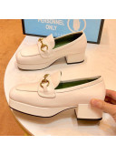 Gucci Leather Platform Loafer with Horsebit 565365 White 2019