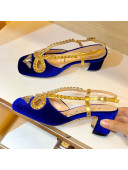 Gucci Mid-Heel Velvet Crystal Cutout Bow Sandal Blue 2019