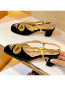 Gucci Mid-Heel Velvet Crystal Cutout Bow Sandal Black 2019