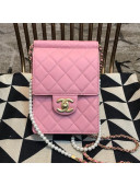 Chanel Lambskin Pearl Flap Clutch with Chain AP0367 Pink 2019