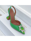 Amina Muaddi Iridescent Calfskin Crystal Circle Slingback Pumps 9.5cm Green 2021 10