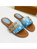 Louis Vuitton Lock It Gradient Monogram Canvas Flat Slide Sandals Blue 2021