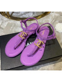 Chanel Tweed & Lambskin Thong Sandals With CC Logo Purple 2020