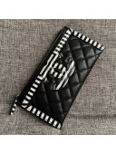 Chanel Calfskin Stripes Trim Wallet A80069 Black