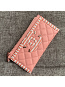 Chanel Calfskin Stripes Trim Wallet A80069 Pink