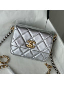 Chanel Lambskin Mini Sqaure Flap Bag with Metal Side Logo AS2734 Silver 2021