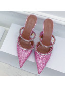 Amina Muaddi Sequins Crystal Strap Mules 9.5cm Pink 2021 20