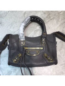 Balenciaga Classic Nano City Bag in Goatskin and Gold Hardware Dark Grey