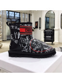 Dior Wool Flat Short Boots in I love You Calfskin Black 2020