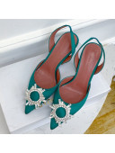 Amina Muaddi Silk Crystal Circle Slingback Pumps 9.5cm Green 2021 24