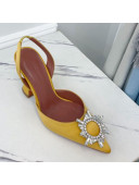 Amina Muaddi Silk Crystal Circle Slingback Pumps 9.5cm Yellow 2021 27