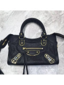 Balenciaga Classic Nano City Bag in Goatskin and Gold Hardware Black