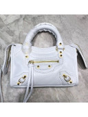 Balenciaga Classic Nano City Bag in Waxed Calfskin and Gold Hardware White