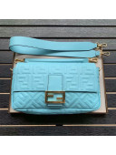 Fendi Baguette Large FF Logo Lambskin Flap Bag Light Blue 2019