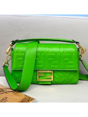 Fendi Baguette Medium FF Logo Lambskin Flap Bag Green 2021