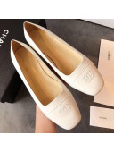 Chanel Lambskin Square Top Open Flat Ballerinas White 2019