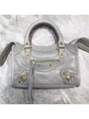 Balenciaga Classic Nano City Bag in Waxed Calfskin and Gold Hardware Light Grey