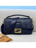 Fendi Baguette Large FF Logo Lambskin Flap Bag Navy Blue 2021