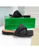 Bottega Veneta Stretch Raffia Flat Slide Sandals Black 2021