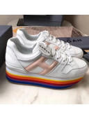 Hogan Calfskin Maxi H222 Sneaker with Rainbow Sole White/Pink 2018