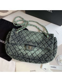 Chanel Quilted Denim Large Flap Bag Green 2020