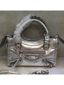 Balenciaga Classic Mini City Bag in Crinkle Lambskin All Silver 2019