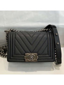 Chanel Chevron Grained Calfskin Small Boy Flap Bag A67085 Black/Vintage Silver 2019