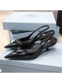 Prada Shiny Leather Slingback Pumps 3cm Black 2021